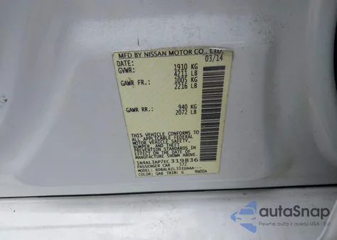 2014 Nissan Altima 2.5/2.5 S/2.5 Sl/2.5 Sv from USA, damaged, VIN 1N4AL3AP7EC319836